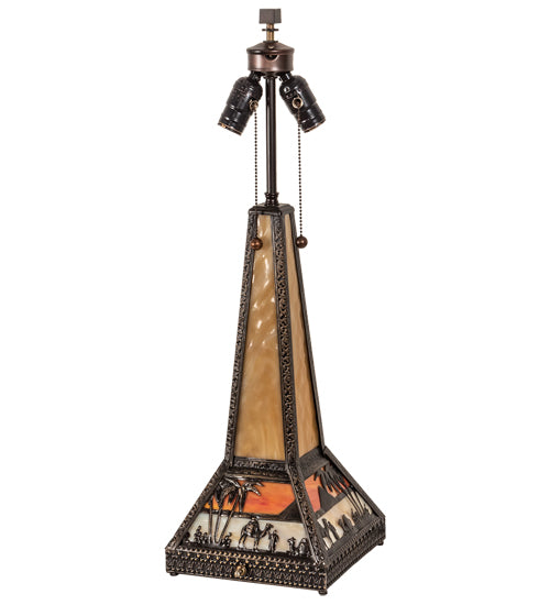 Meyda Lighting Camel 26" 4-Light Craftsman Brown Highlighted Accent Table Lamp Base With Beige & Orange Art Glass