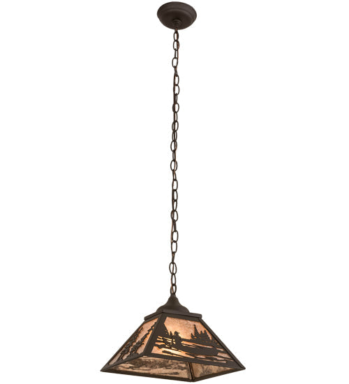 Meyda Lighting Canoe 17" Oil Rubbed Bronze Tall Pines Pendant Light With Silver Mica Shade Glass