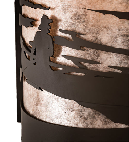 Meyda Lighting Canoe At Lake 10" Oil Rubbed Bronze Left Wall Sconce With Silver Mica Shade Glass