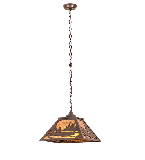 Meyda Lighting Canoe At Lake 16"Sq 2-Light Cafe Noir Pendant Light With Amber Mica Shade Glass