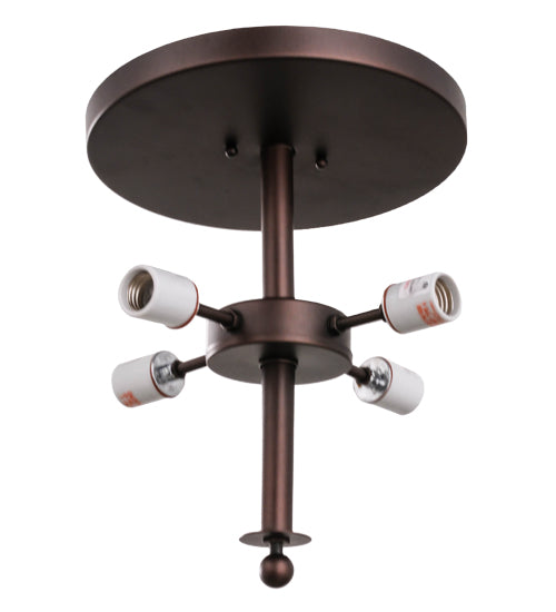 Meyda Lighting Canoe At Lake 27" 4-Light Mahogany Bronze Flush Mount Light With Amber Mica Shade Glass