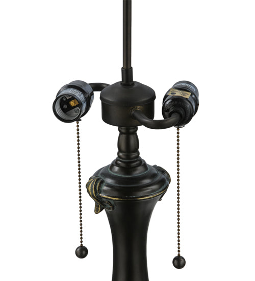Meyda Lighting Capolavoro 23" 2-Light Mahogany Bronze Table Lamp With Green and Beige Shade Glass