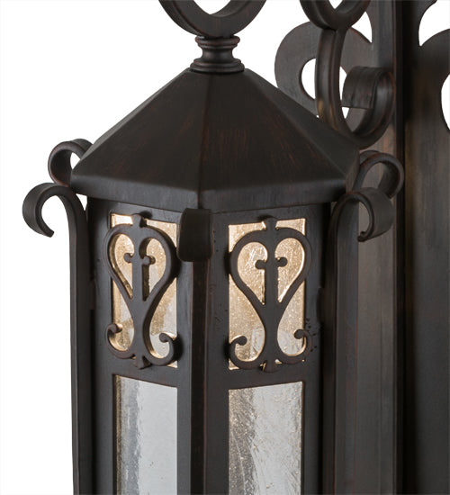 Meyda Lighting Caprice 9" Weathered Red Lantern Wall Sconce With Clear Seeded Shade Glass