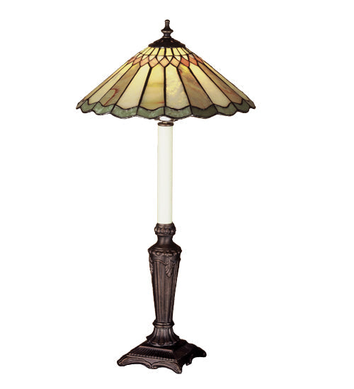 Meyda Lighting Carousel 28" Mahogany Bronze Jadestone Buffet Table Lamp With Multi-Colored Jadestone Shade