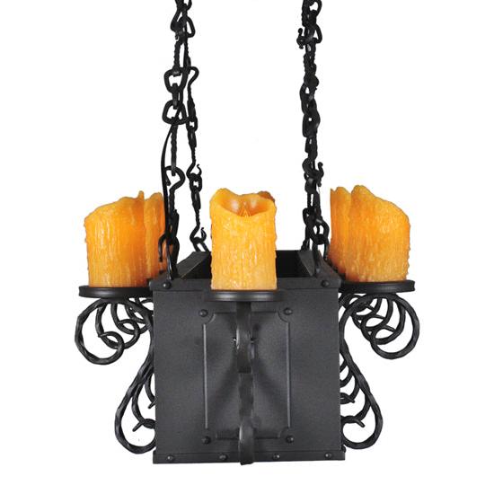 Meyda Lighting Carpathian 68" 12-Light Wrought Iron Chandelier With Honey Amber Faux Candles Shade