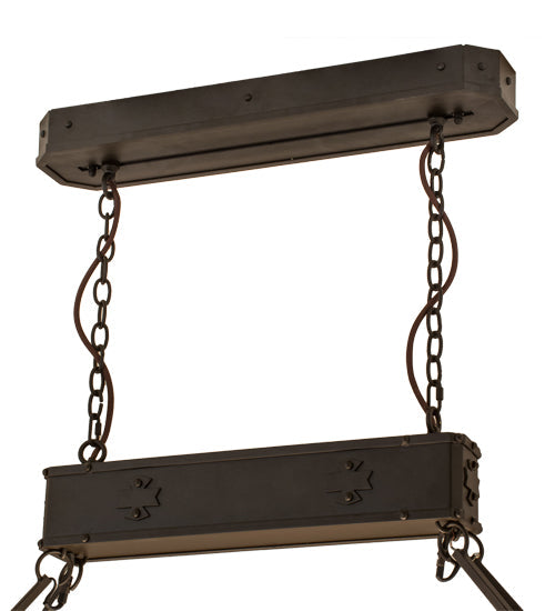 Meyda Lighting Carpathian 82" 28-Light Oil Rubbed Bronze Island Chandelier With Amber Mica Shade Glass