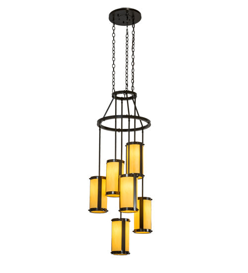 Meyda Lighting Cartier 24" 6-Light Timeless Bronze Cascading Chandelier With Amber Tawnyrock Idalight Shade