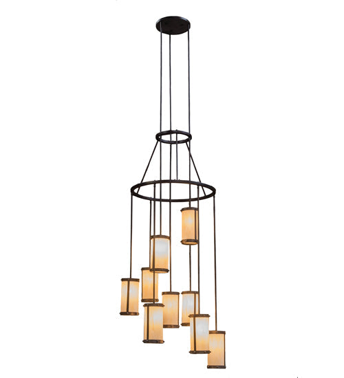 Meyda Lighting Cartier 35" 9-Light Mahogany Bronze Cascading Chandelier With Beige Sahara Taupe Idalight Shade Glass