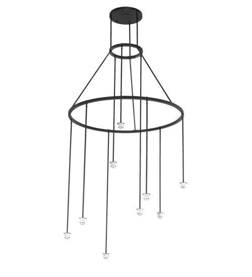 Meyda Lighting Cartier 48" 9-Light Black Wicker Cascading Chandelier With Silver Mica Shade Glass
