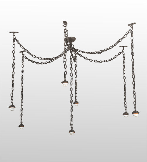 Meyda Lighting Castilian 128" 7-Light Timeless Bronze Adjustable Pendant Light With White Opalescent Shade Glass