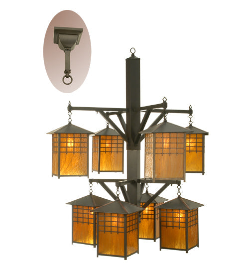 Meyda Lighting Castille 47" 8-Light 2-Tier Craftsman Brown Chandelier With Honey Amber Shade Glass