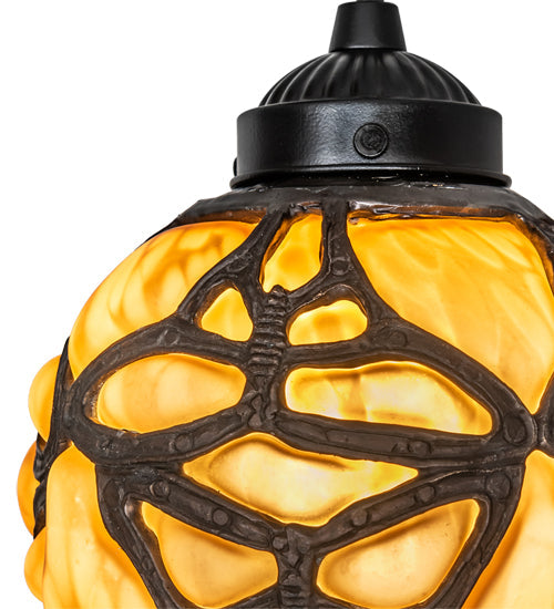 Meyda Lighting Castle 6" Dark Bronze Butterfly Orb Mini Pendant Light With Amber Shade Glass