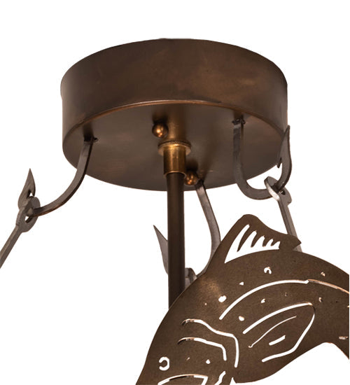 Meyda Lighting Catch of the Day 18" 2-Light Antique Copper Semi-flush Mount Ceiling Light With Amber Mica Shade Glass