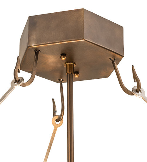 Meyda Lighting Catch of the Day 30" 4-Light Antique Copper Fishscale Inverted Semi-flush Mount Light With Green & Amber Mica Shade Glass