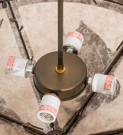 Meyda Lighting Catch of the Day 30" 4-Light Antique Copper Inverted Pendant Light With Silver Mica Shade Glass