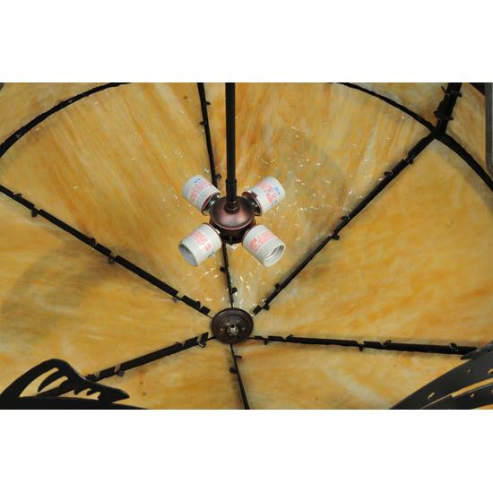 Meyda Lighting Catch of the Day 34" 4-Light Textured Black Inverted Pendant Light With Beige Art Shade Glass