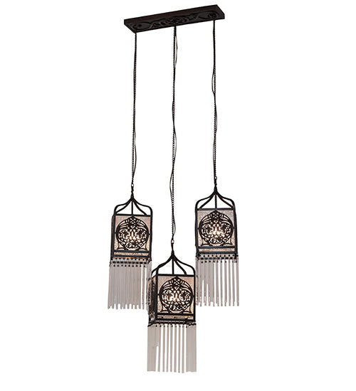 Meyda Lighting Celtic Knot 23" 3-Light Mahogany Bronze Island Cascading Pendant Light With Clear Waterglass Shade Glass