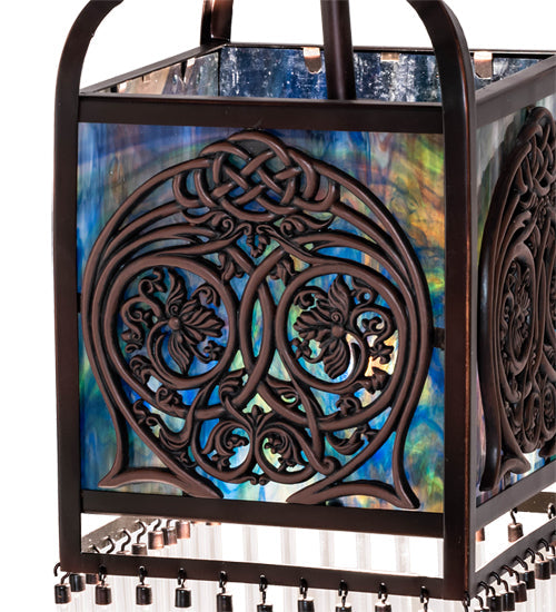 Meyda Lighting Celtic Knot 23" 3-Light Mahogany Bronze Island Cascading Pendant Light With Multi-Colored Shade Glass