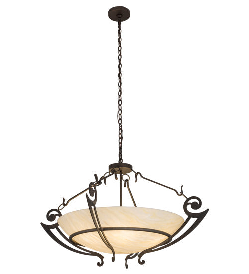Meyda Lighting Ceres 42" 6-Light Gilded Tobacco Inverted Pendant Light With Creme Carrare Idalight Shade Glass