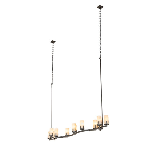 Meyda Lighting Cero 96" 12-Light Charred Iron Island Chandelier With Beige Sahara Taupe Idalight Shade