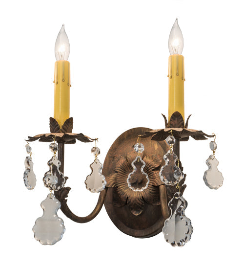 Meyda Lighting Chantilly 14" 2-Light Cortez Gold Wall Sconce With Cream Textrene Shade