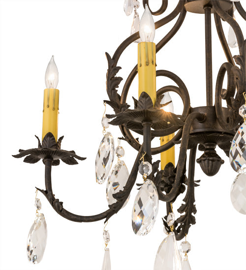 Meyda Lighting Chantilly 24" 5-Light Chestnut Chandelier With Amber Faux Candlelight Shade Glass