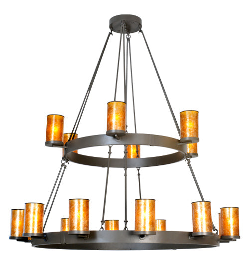 Meyda Lighting Chappell 66" 18-Light 2-Tier Copper Vein Chandelier With Amber Mica Shade Glass