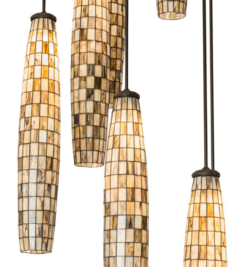Meyda Lighting Checkers 255204 48" 8-Light Timeless Bronze Cascading Pendant Light With Beige Shade Glass