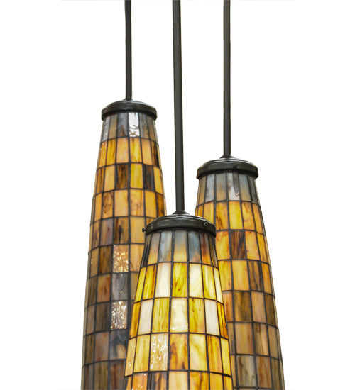 Meyda Lighting Checkers 46" 7-Light Timeless Bronze Cascading Pendant Light With Beige Shade Glass