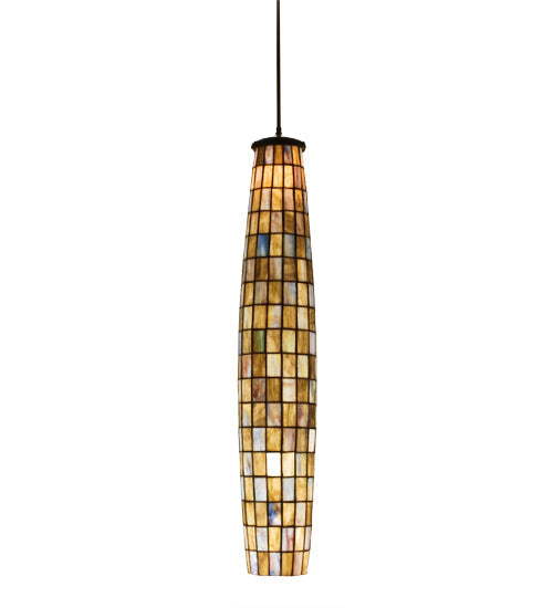 Meyda Lighting Checkers 7" Mahogany Bronze Pendant Light With Multi-Colored Shade Glass