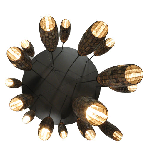 Meyda Lighting Checkers 72" 16-Light Timeless Bronze Cascading Pendant Light With Multi-Colored Shade Glass