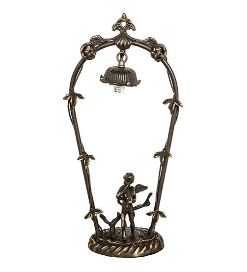 Meyda Lighting Cherub With Violin 19" Mahogany Bronze Mini Table Lamp With Pink and Blue Shade Glass