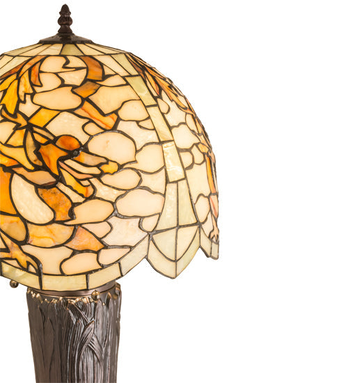 Meyda Lighting Chinese Dragon 25" 3-Light Mahogany Bronze Table Lamp With Multi-Colored Shade Glass