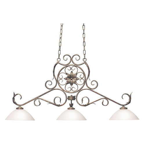 Meyda Lighting Christabel 54" 3-Light Cortez Gold Island Pendant Light With White Scavio Shade Glass
