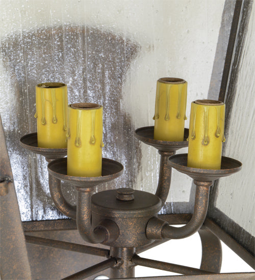Meyda Lighting Christian 12" 4-Light Gilded Tobacco Lantern Wall Sconce With Clear Seeded Shade Glass