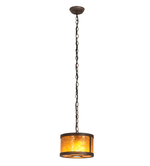 Meyda Lighting Cilindro 10" 3-Light Oil Rubbed Bronze Pendant Light With Amber Mica Shade Glass
