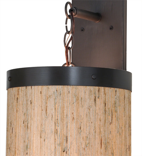 Meyda Lighting Cilindro 10" Timeless Bronze Hanging Wall Sconce With Arrow Root Textrene Shade