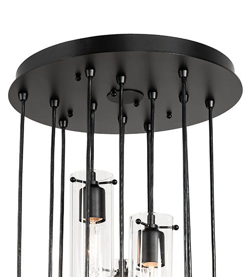 Meyda Lighting Cilindro 16" 12-Light Solar Black Cascading Pendant Light With Clear Shade Glass