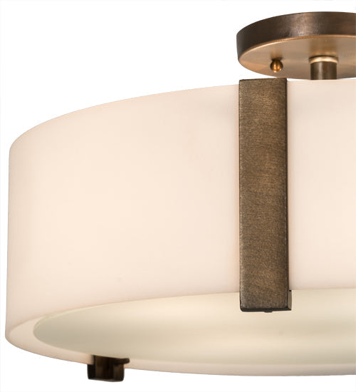 Meyda Lighting Cilindro 18" 4-Light Antique Copper Bartel Flush Mount Light With Frosted Clear Statuario Idalight Shade Glass