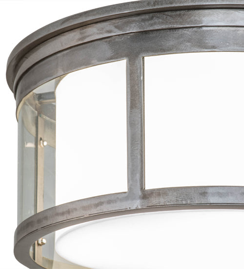 Meyda Lighting Cilindro 19" 3-Light Silver Steel Campbell Flush Mount Light With Clear & White Shade Glass