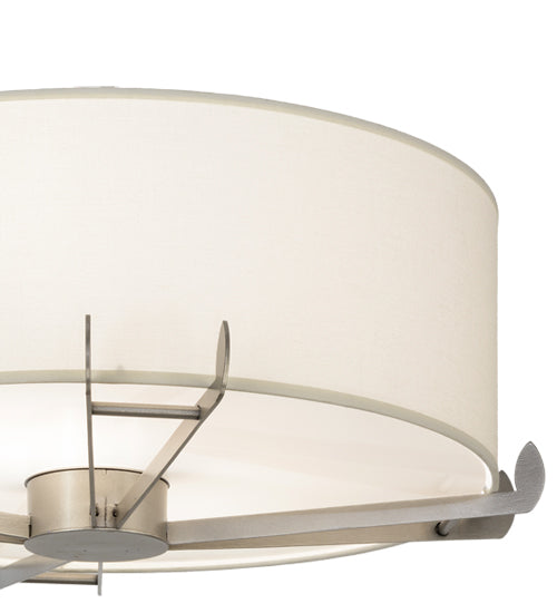 Meyda Lighting Cilindro 22" 2-Light Brushed Nickel Structure Flush Mount Light With White Linen Textrene & Statuario Idalight Shade