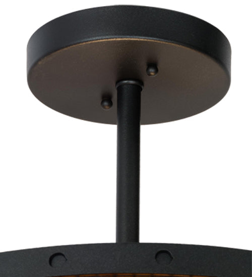 Meyda Lighting Cilindro 22" 8-Light Textured Black Golpe Pendant Light With Amber Mica Shade Glass
