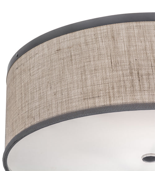 Meyda Lighting Cilindro 24" 2-Light Nickel Flush Mount Light With Beige & White Burlap Shade