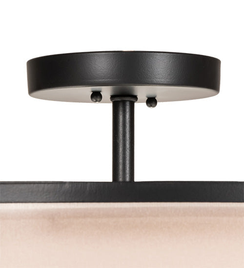 Meyda Lighting Cilindro 249042 30" 3-Light Flat Black Semi-flush Mount Light With White & Black Organza Textrene Shade