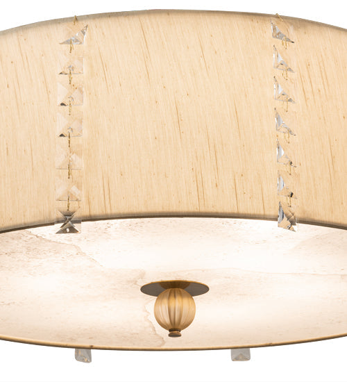 Meyda Lighting Cilindro 25" 6-Light Brass Tint Lujoso Semi-flush Mount Light With Beige & White Statuario Idalight Shade