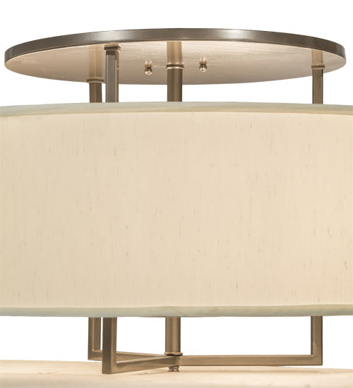 Meyda Lighting Cilindro 30" 3-Light Bronze Metallic Bahn Pendant Light With Beige Textrene & White Statuario Idalight Shade
