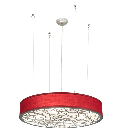 Meyda Lighting Cilindro 30" 4-Light Nickel Powder Coat Spiral Pendant Light With Red Textrene And Contrail Mist Idalight Shade