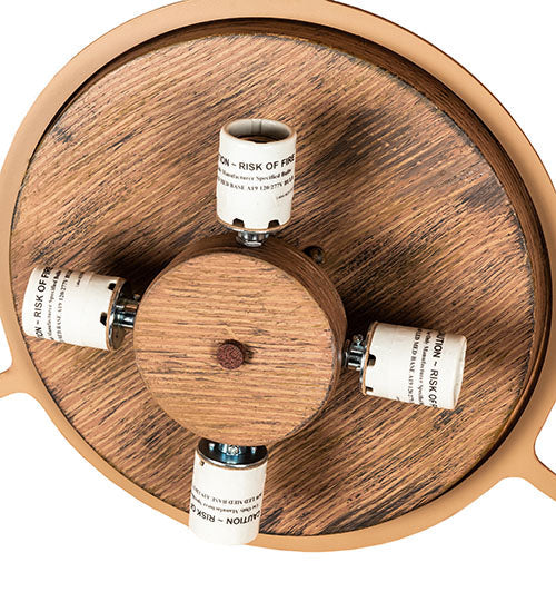 Meyda Lighting Cilindro 32" 4-Light Old Distressed Wood Flush Mount Light With White Statuario Idalight Shade