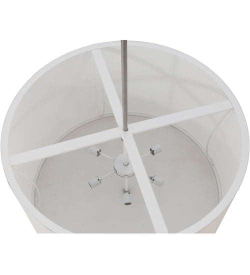 Meyda Lighting Cilindro 36" 6-Light Nickel Powder Coat Pendant Light With White Textrene Shade