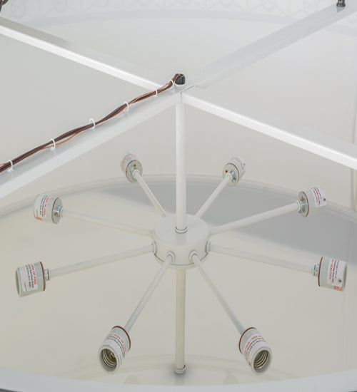 Meyda Lighting Cilindro 54" 8-Light Timeless Bronze Circle X Pendant Light With Natural Textrene And Statuario Idalight Shade